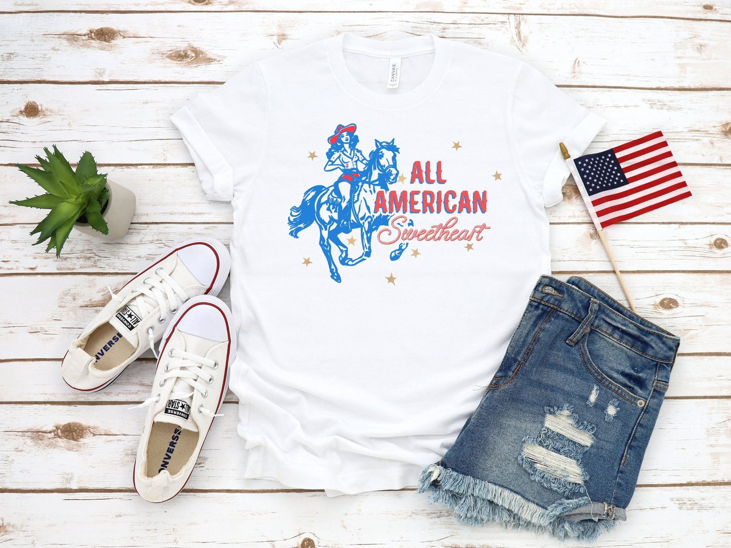 All American Sweetheart 4th Of July Patriotic Tank, Western Cowgirl 4th of July Tee Shirt - Squishy Cheeks