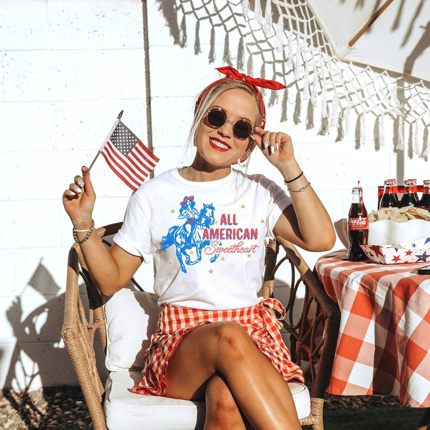All American Sweetheart 4th Of July Patriotic Tank, Western Cowgirl 4th of July Tee Shirt - Squishy Cheeks