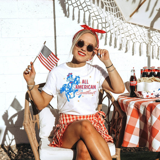 All American Sweetheart 4th Of July Patriotic Tee, Western Cowgirl 4th of July Tank - Squishy Cheeks