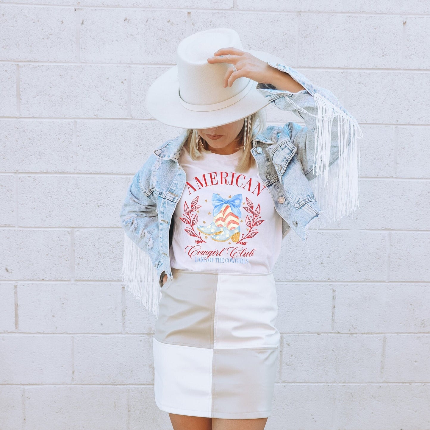 American Cowgirl Club 4th Of July Patriotic Tee Shirt, Coquette Cowgirl, 4th Of July Cocktail Club Shirt, Social Club Tank - Squishy Cheeks