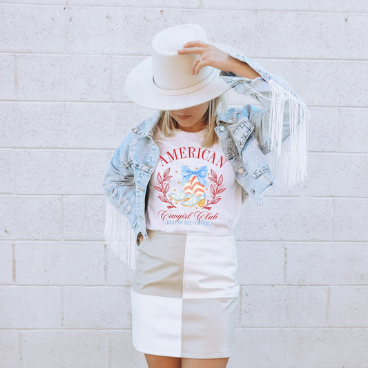 American Cowgirl Club 4th Of July Patriotic Tee Shirt, Coquette Cowgirl, 4th Of July Cocktail Club Shirt, Social Club Tank - Squishy Cheeks