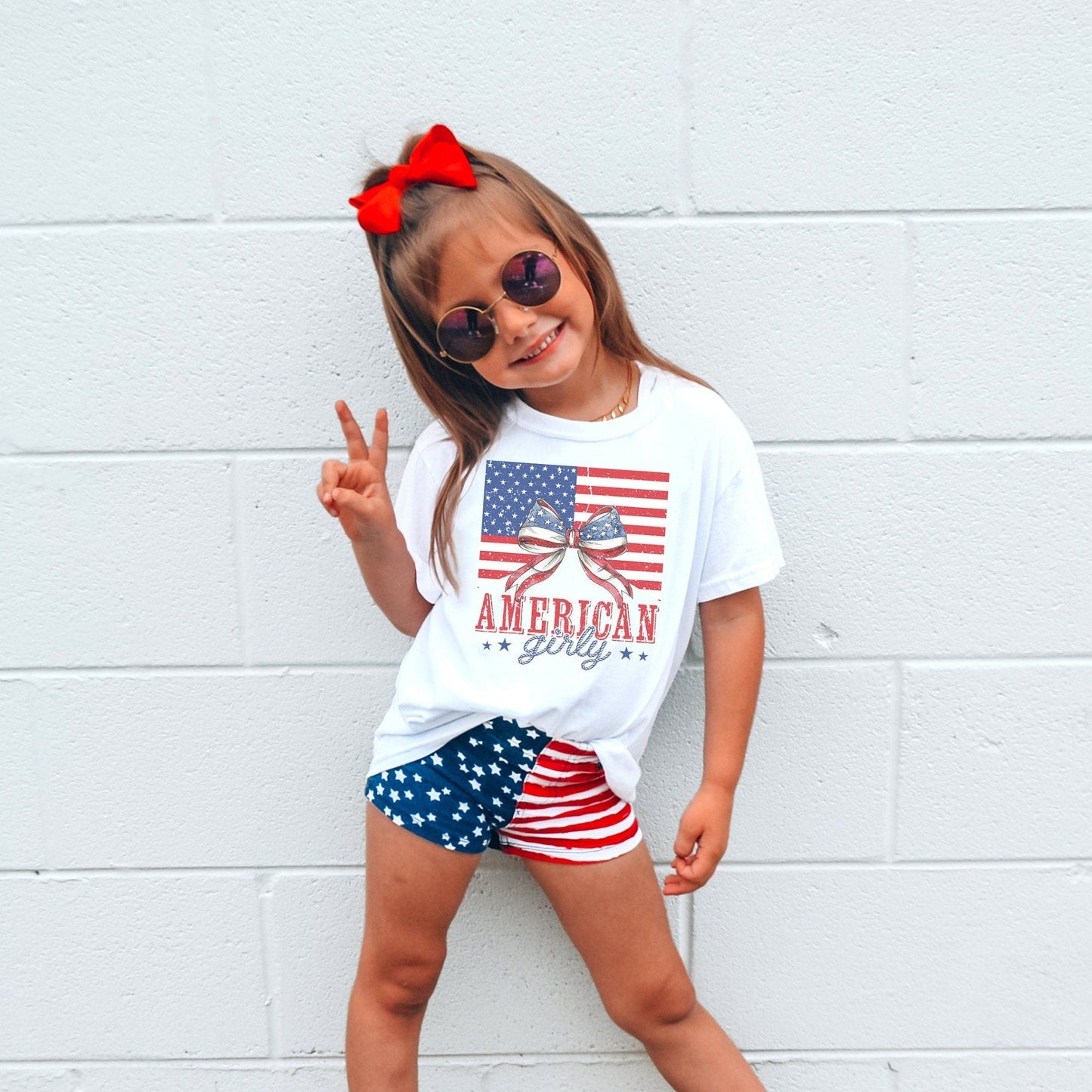 American Girly Coquette 4th of July Kids Shirt Outfit Red White Blue Patriotic Shirt Fourth of July - Squishy Cheeks