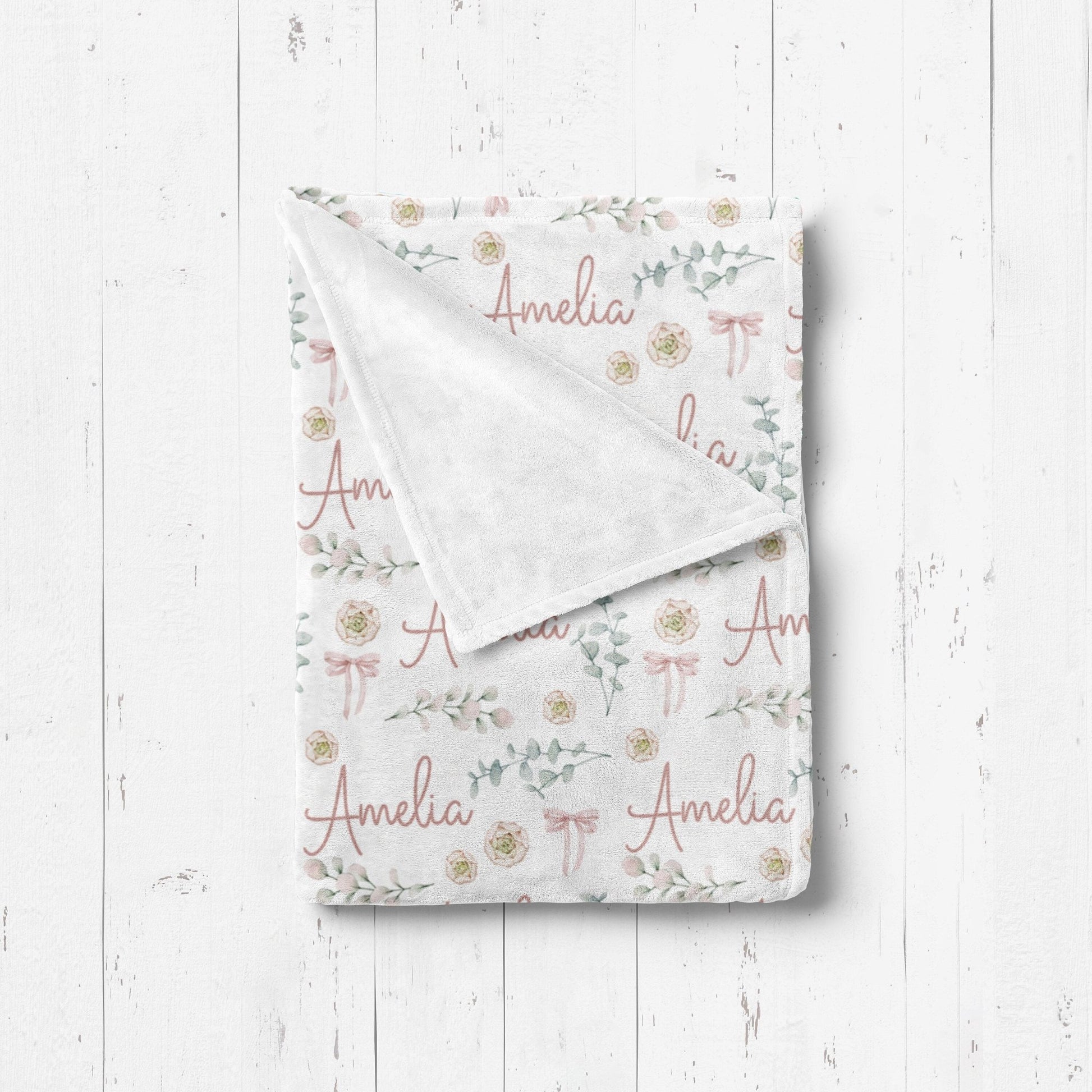 Baby Girl Pink Bows Floral Personalized Swaddle Blanket, Baby Girl Boho Ballerina Greenery Nursery Swaddle - Squishy Cheeks