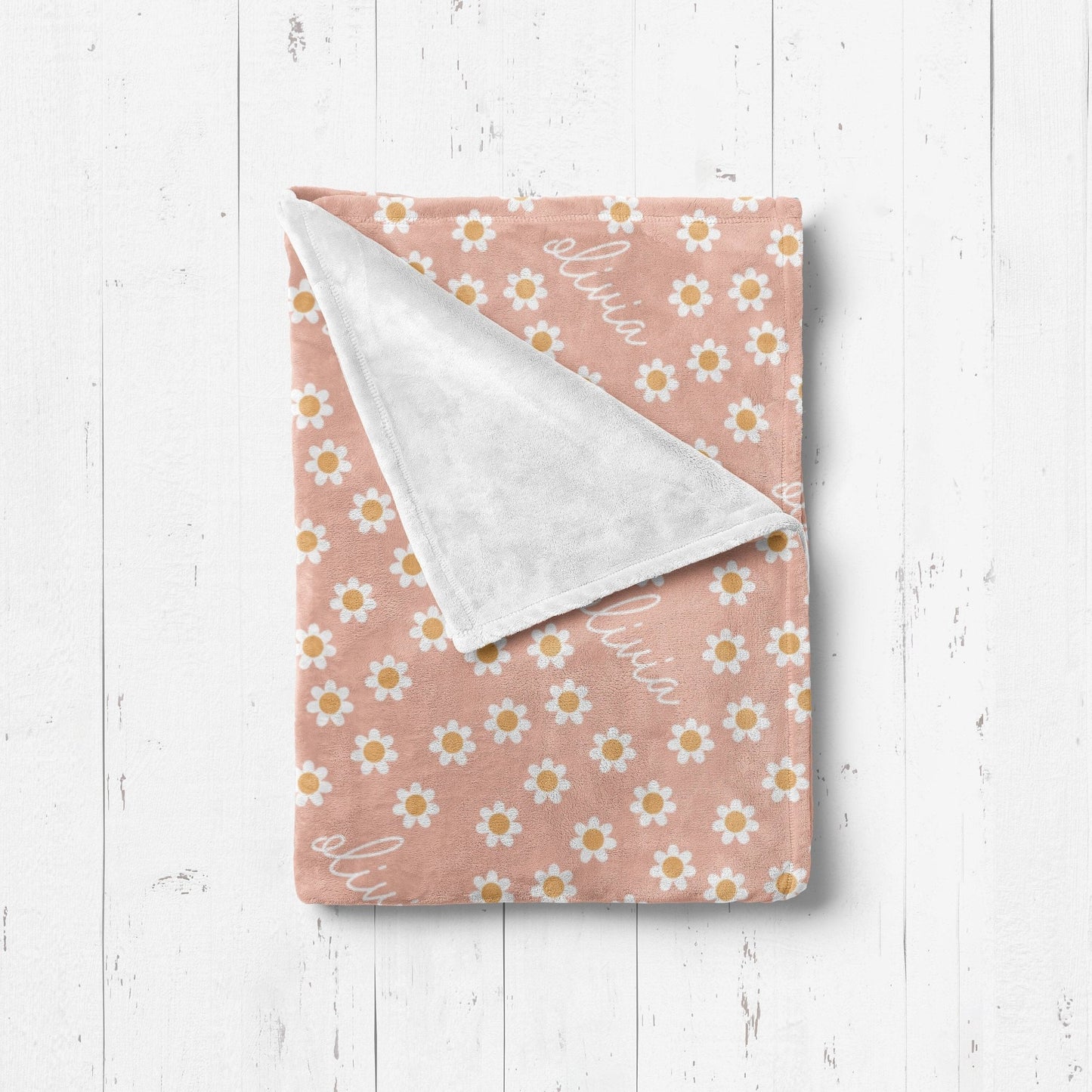 Baby Girl Pink Daisy Blanket Floral Personalized Swaddle Blanket, Baby Girl Boho Retro Pink Daisy Nursery - Squishy Cheeks