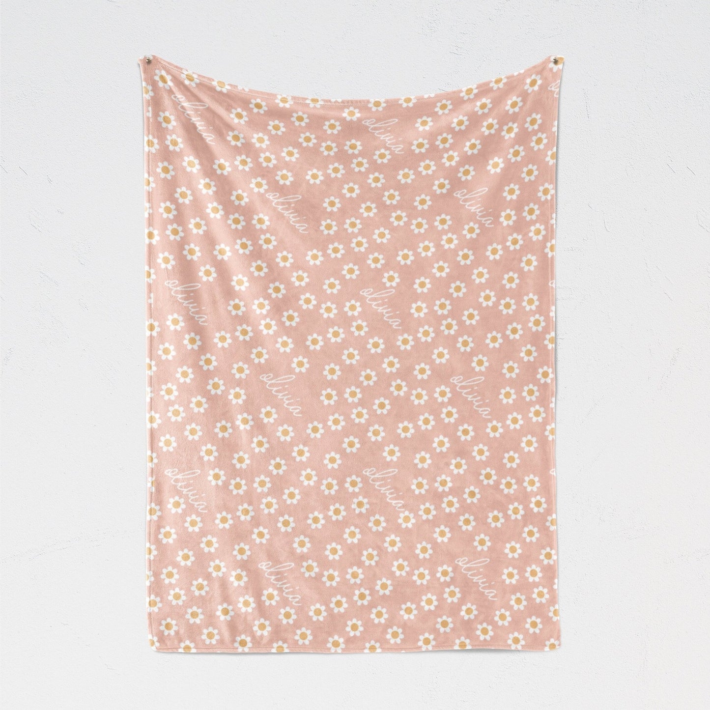 Baby Girl Pink Daisy Blanket Floral Personalized Swaddle Blanket, Baby Girl Boho Retro Pink Daisy Nursery - Squishy Cheeks