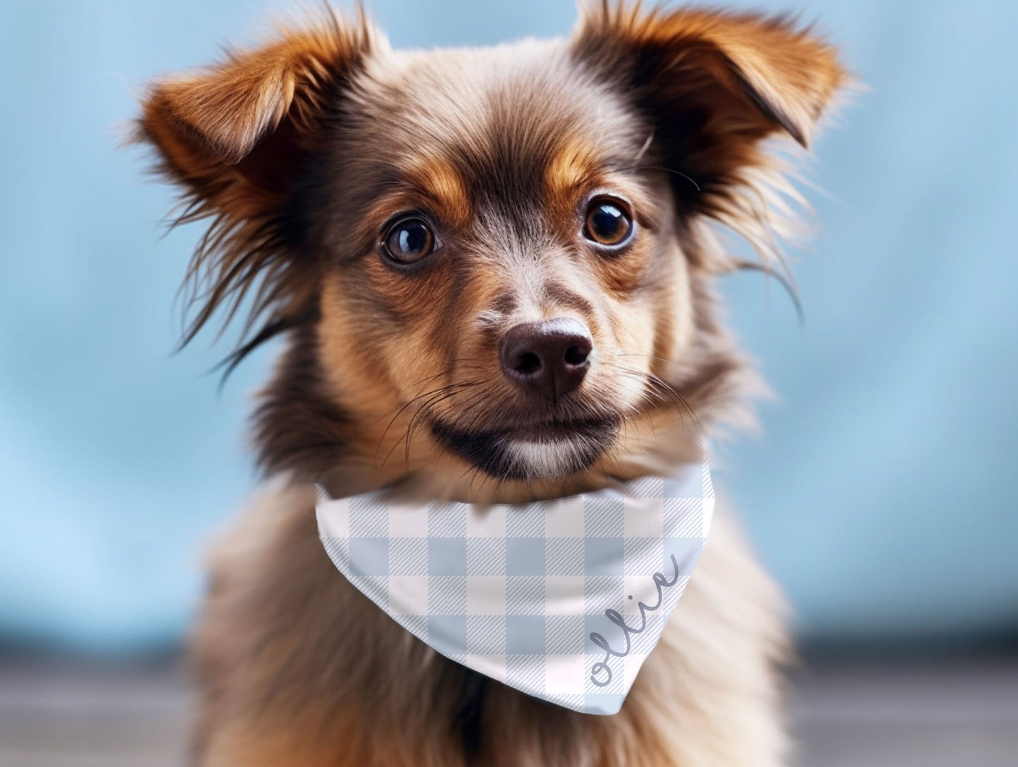 Blue Plaid Custom Boy Dog Bandana With Name Personalized Gingham Dog Scarf - Squishy Cheeks