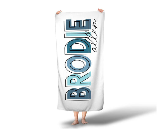 Boy Blue Personalized Beach Towel Custom Beach Name Pool Towel Bathing Towel For Boys - Squishy Cheeks