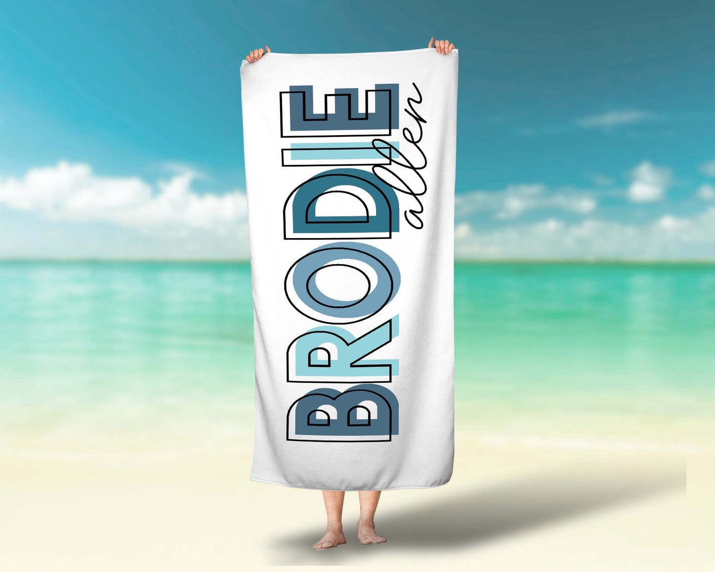 Boy Blue Personalized Beach Towel Custom Beach Name Pool Towel Bathing Towel For Boys - Squishy Cheeks