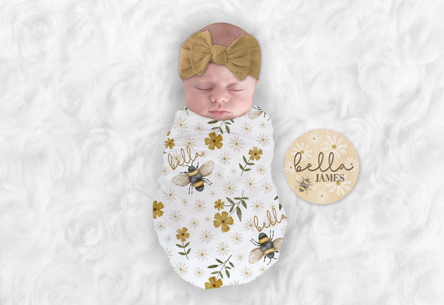 Bumble Bee Floral Swaddle Personalized Bee Blanket Boho Nursery Baby Blanket - Squishy Cheeks