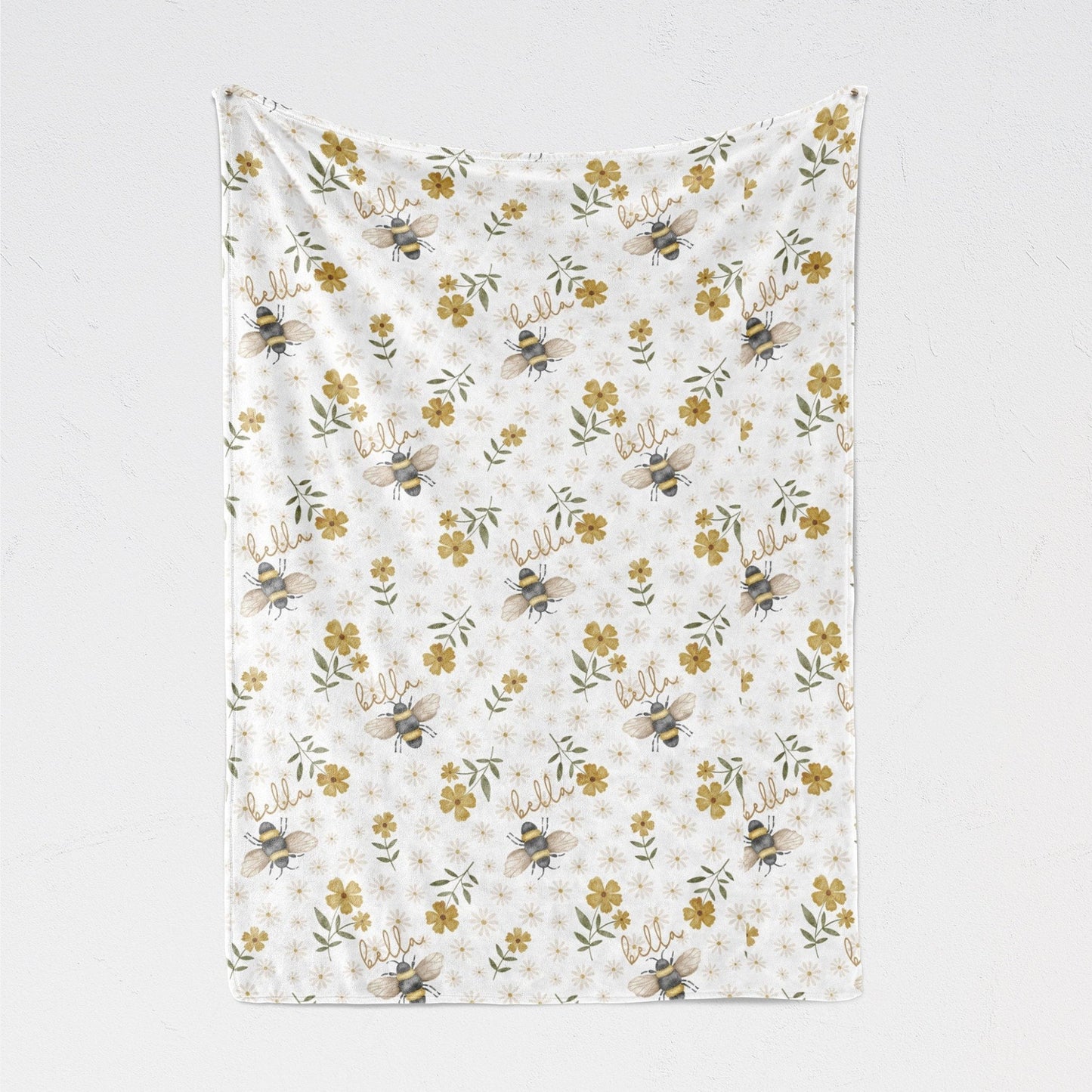 Bumble Bee Floral Swaddle Personalized Bee Blanket Boho Nursery Baby Blanket - Squishy Cheeks