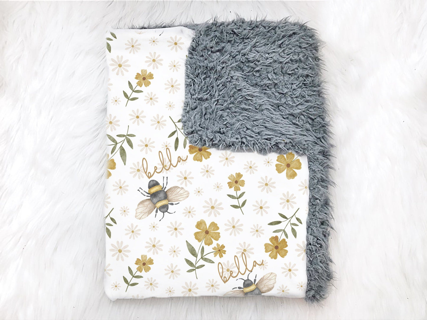 Bumble Bee Floral Swaddle Personalized Bee Blanket Boho Nursery Baby Blanket - Squishy Cheeks