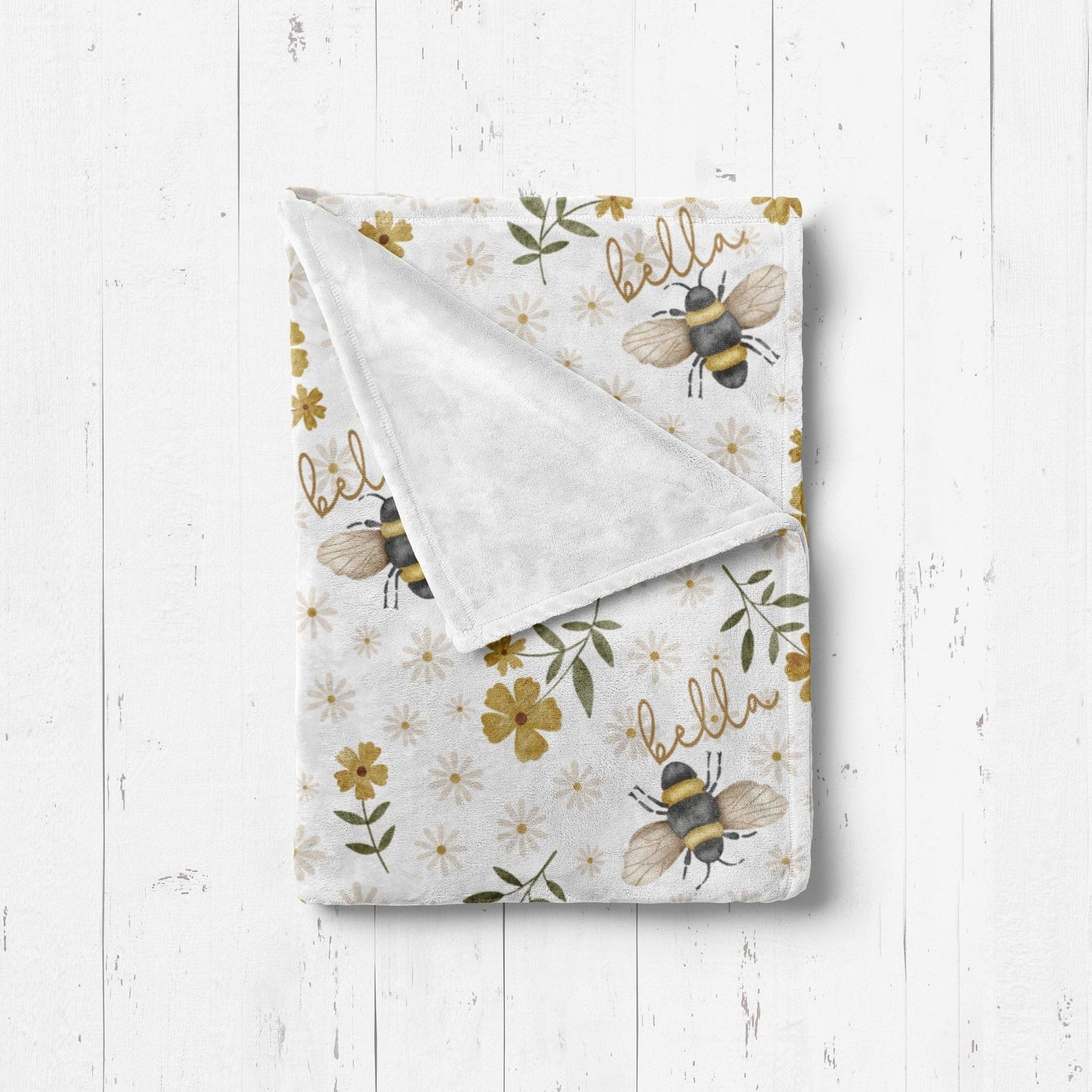 Bumble Bee Floral Swaddle Personalized Bee Blanket Boho Nursery Baby Blanket - Squishy Cheeks