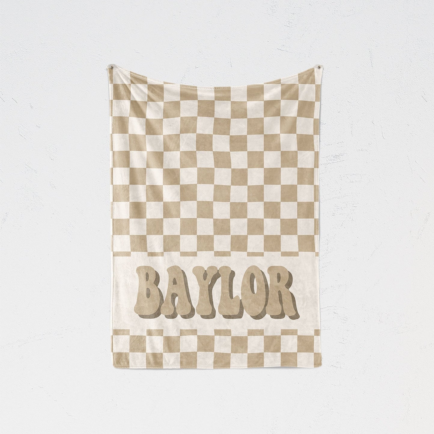 Checkered Neutral Baby Name Blanket Nursery Receiving Fleece Blanket Retro Checkered Wave - Squishy Cheeks