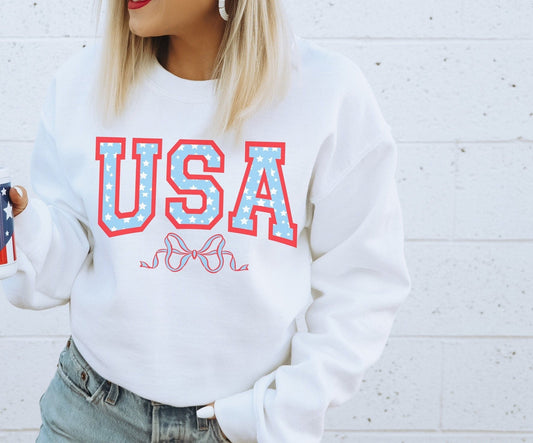 Coquette USA 4th of July Patriotic Shirt, USA Bow Coquette Patriotic Sweatshirt - Squishy Cheeks