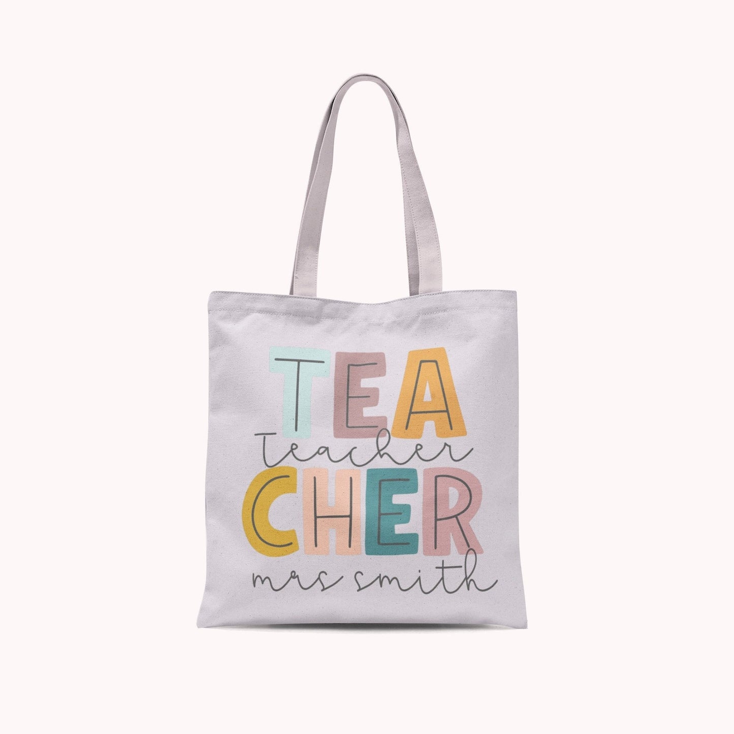 Custom Teacher Tote Bag With Name Retro Pastel Teacher Tote Bag - Squishy Cheeks