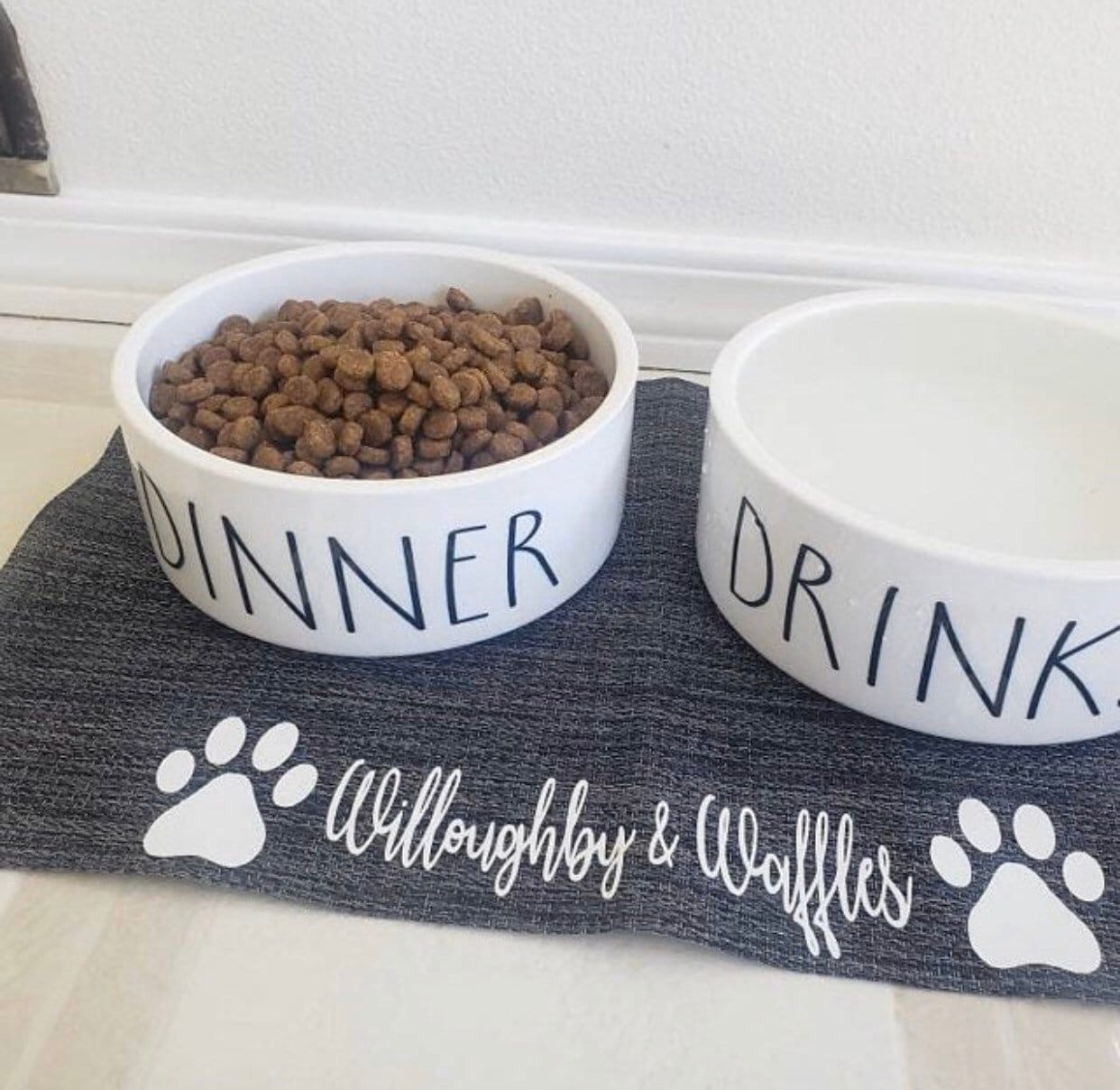 Dog Food and Water Bowls: Ceramic Funny Dinner and Drinks Pet Bowls, 2 Sizes - Squishy Cheeks