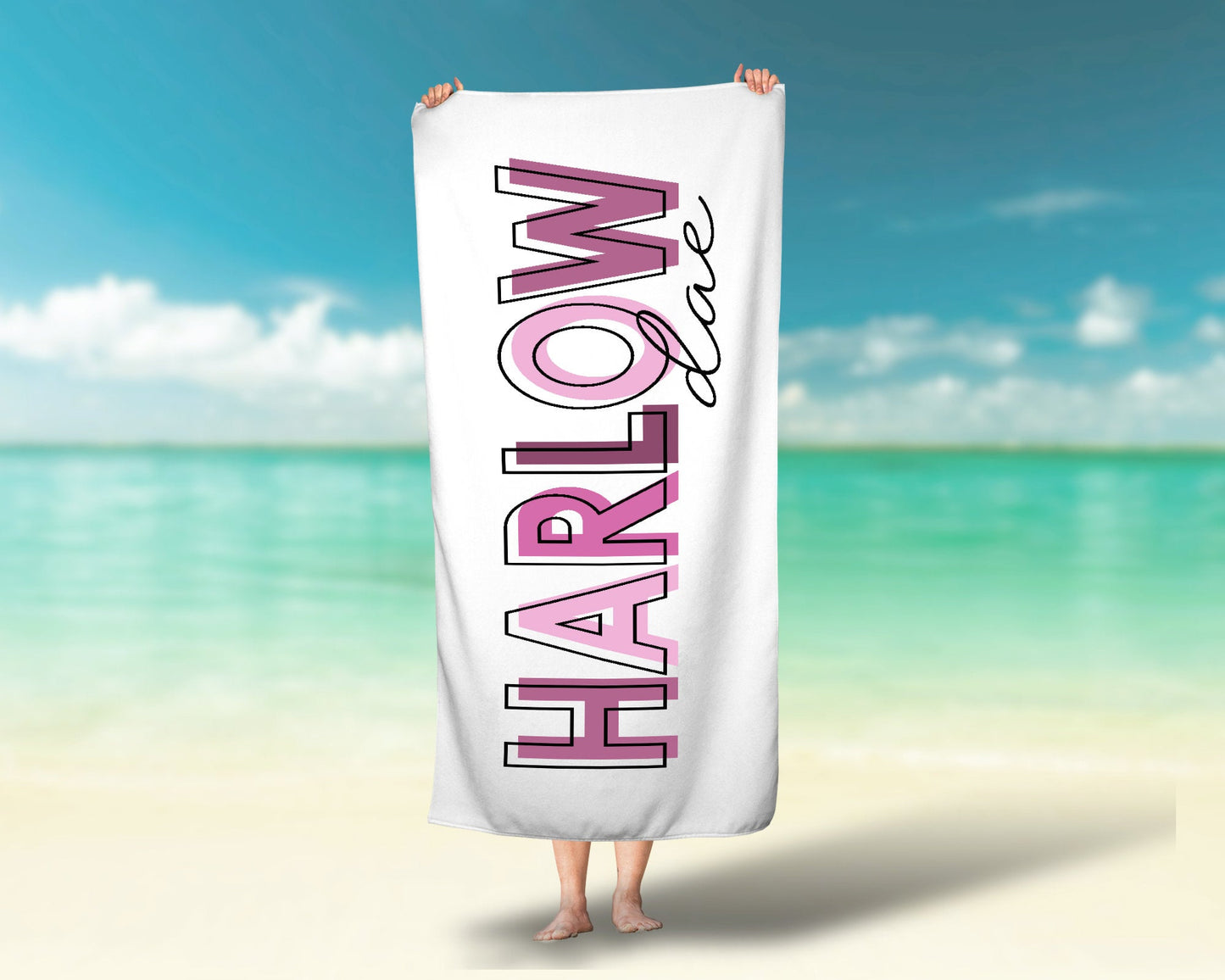 Girl Pink Personalized Beach Towel Custom Beach Name Pool Towel Bathing Towel For Girls - Squishy Cheeks