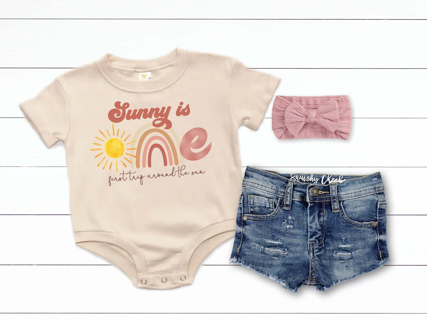Girl's Boho Sun 1st Birthday Outfit First Trip Around the Sun Personalized Sun Rainbow Birthday - Squishy Cheeks
