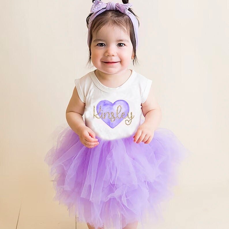Girls Custom Name Dress Purple Lavender Fluffy Dress with Name 8-10 / Short Sleeves Girls Custom Name Dress Purple Lavender Fluffy Dress with Name 8-10 / Short Sleeves