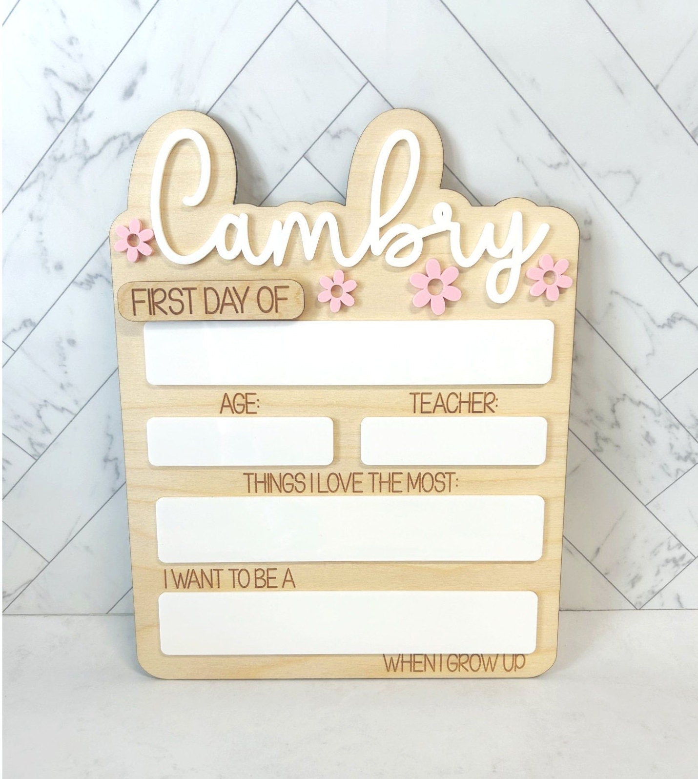 Girls Retro Daisy Changeable Back to School Sign Last Day of School Sign, Personalized Dry Erase 1st Day Custom Reusable School Sign - Squishy Cheeks