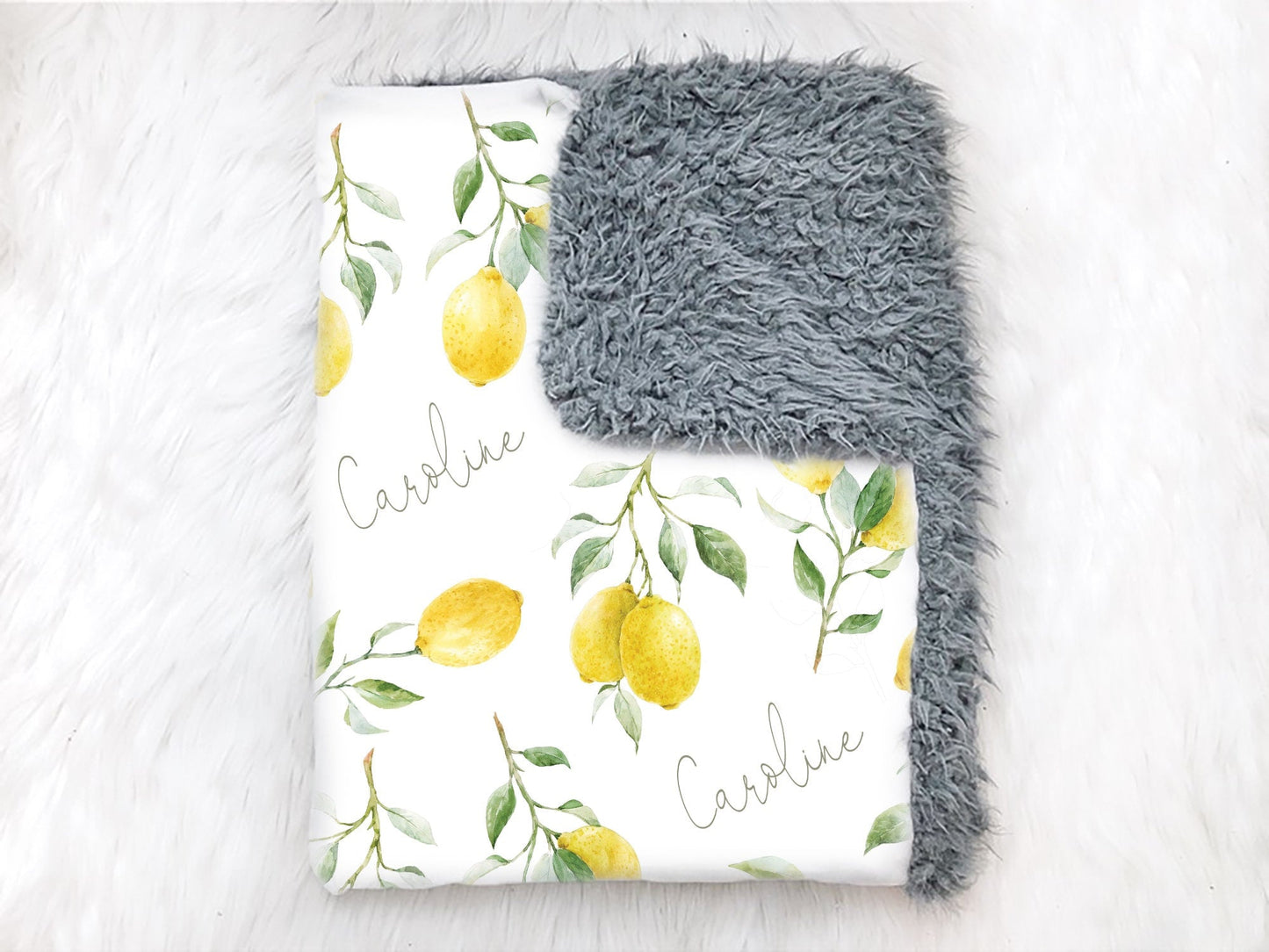 Lemon Custom Name Blanket Lemon Baby Swaddle Personalized Boho Nursery Baby Blanket - Squishy Cheeks