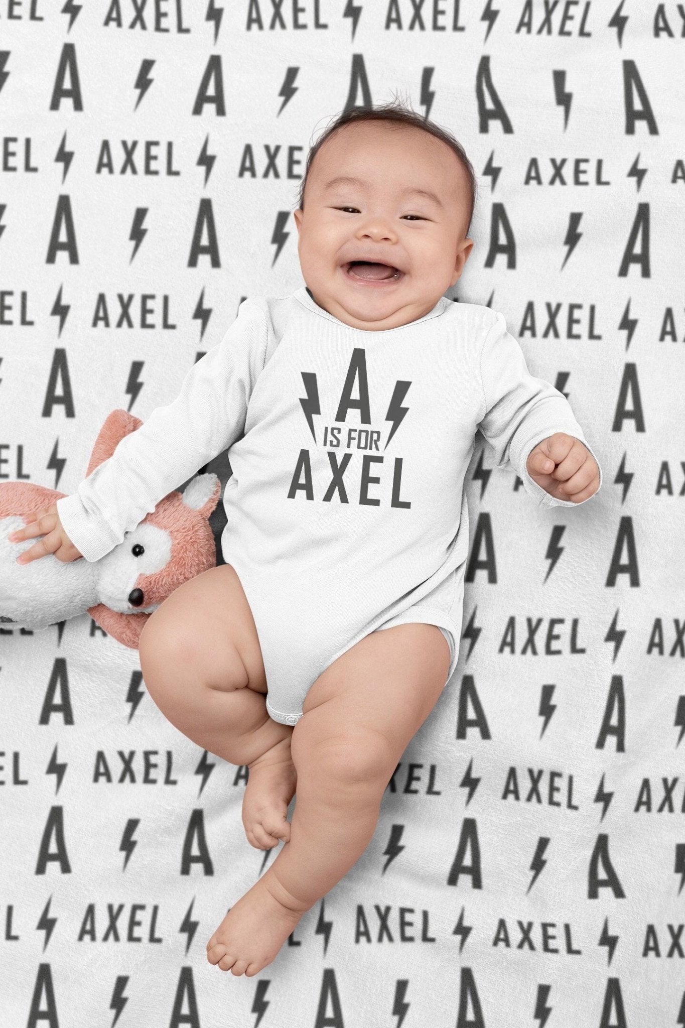 Lightning Bolt Baby Blanket Personalized Swaddle Blanket Baby Boy Rocker Nursery - Squishy Cheeks