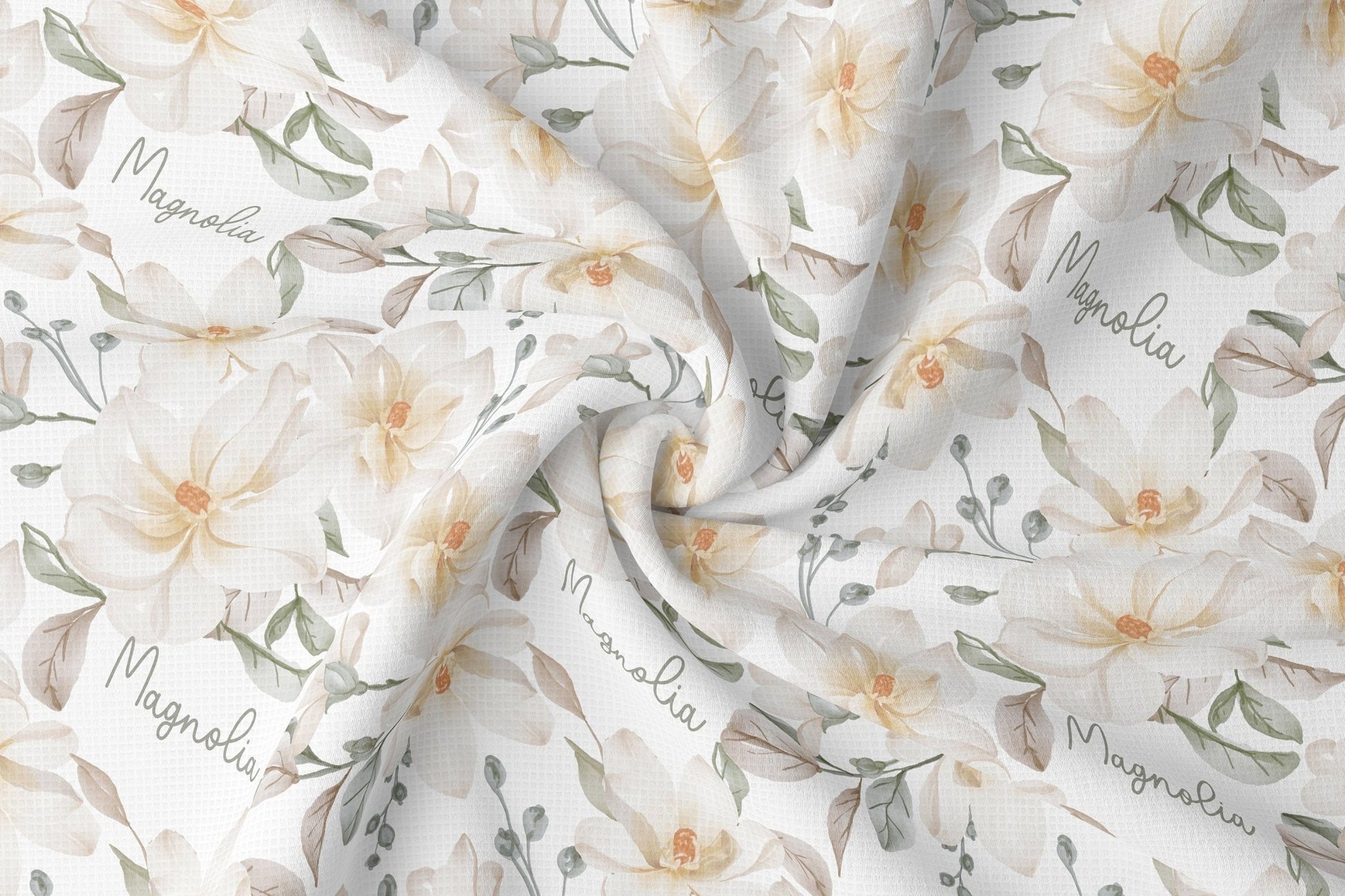 Magnolia Floral Baby Swaddle, Personalized Magnolia Baby Blanket with Name Sign Gift Set - Squishy Cheeks