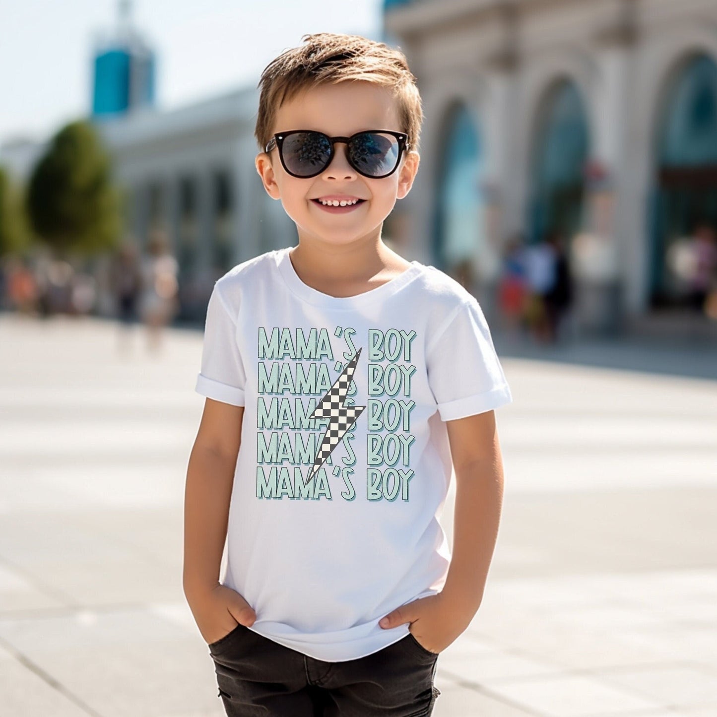 Mamas Boy Funny Retro Rocker Valentine Shirt Checkered Skater Little Boy Valentine's Day Mommy and Me Shirts - Squishy Cheeks