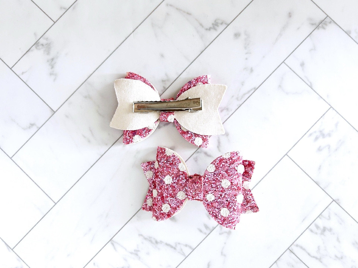 Mouse Inspired Polka Dot Glitter Hair Bow Hair Clip - Squishy Cheeks