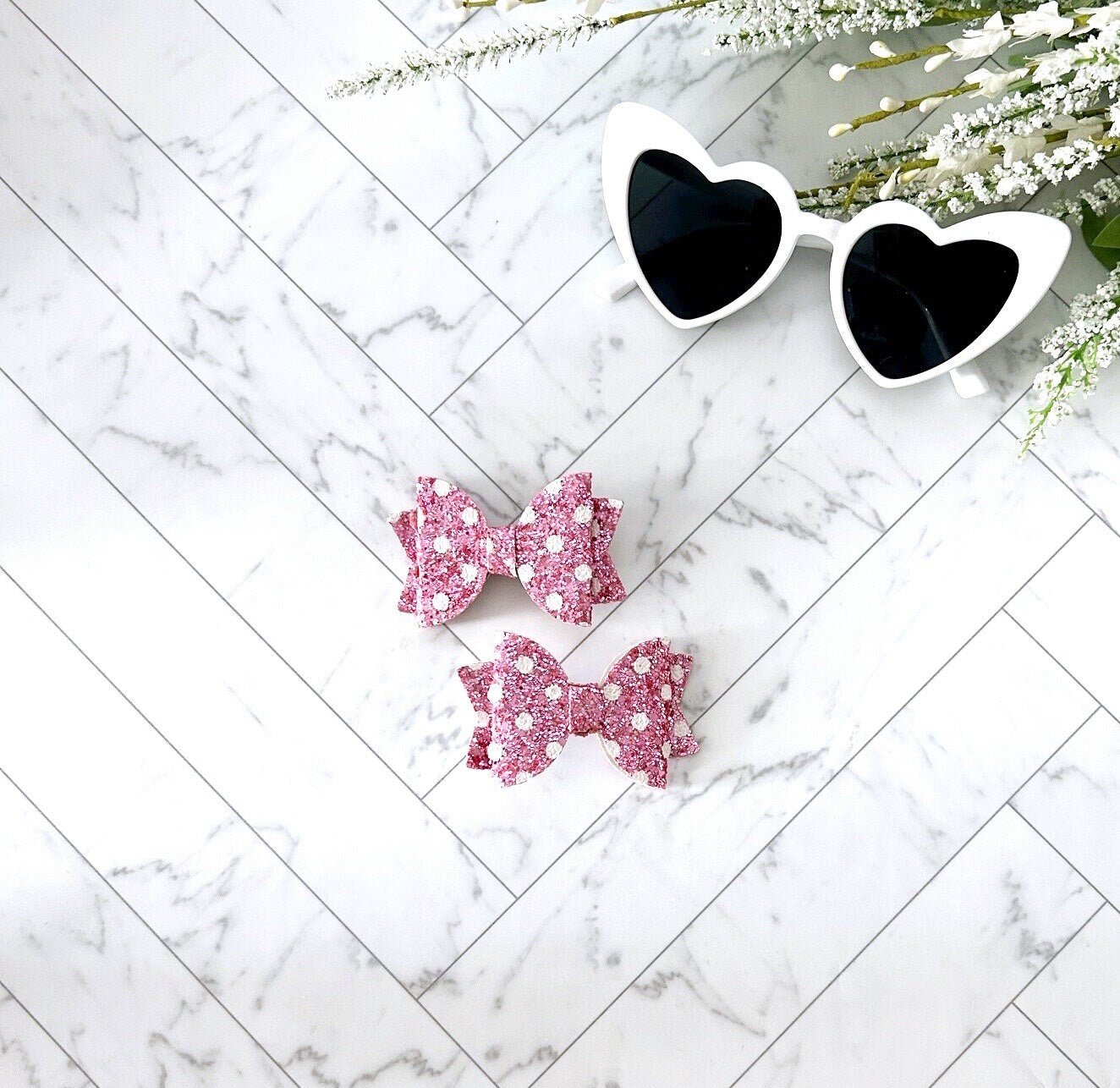 Mouse Inspired Polka Dot Glitter Hair Bow Hair Clip - Squishy Cheeks