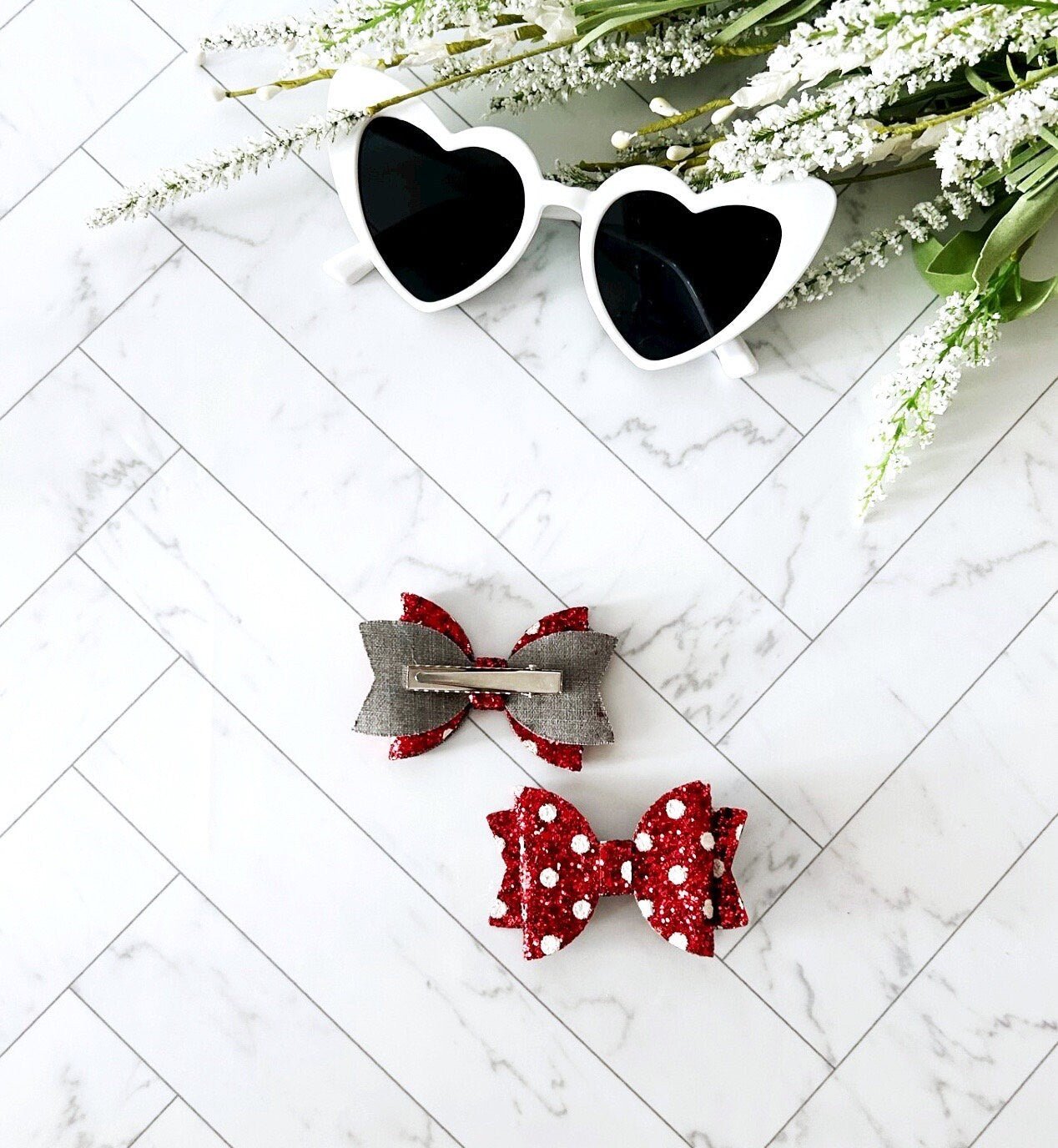 Mouse Inspired Polka Dot Glitter Hair Bow Hair Clip - Squishy Cheeks