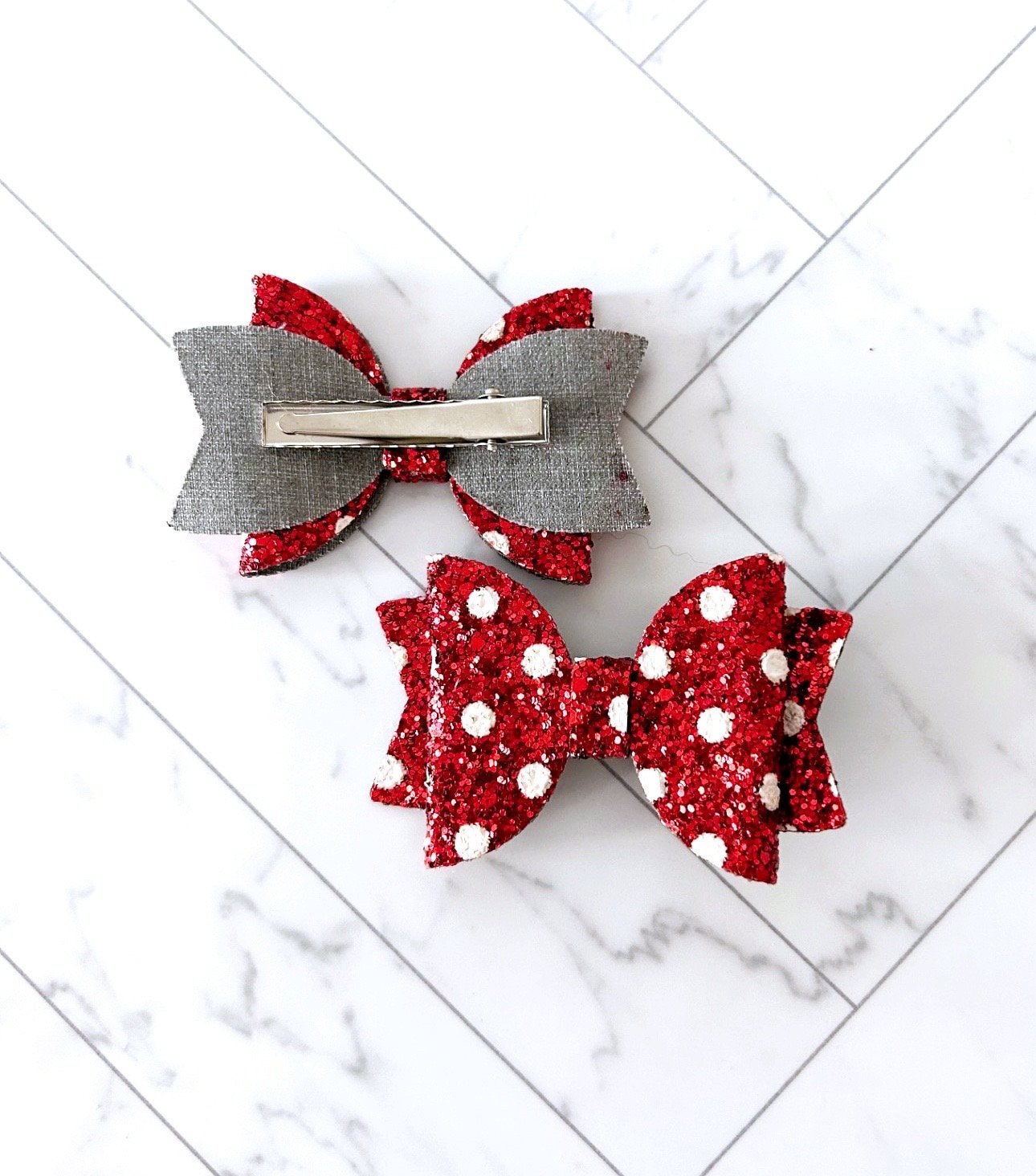 Mouse Inspired Polka Dot Glitter Hair Bow Hair Clip - Squishy Cheeks