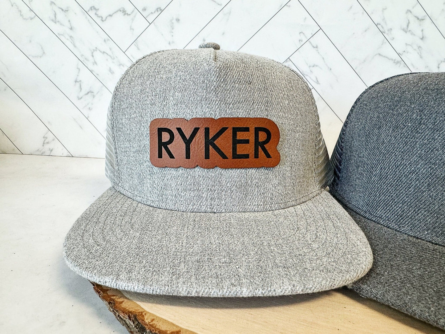Personalized Kids Custom Hats, Leather Patch Name Hats, Infant, Toddler, Kid and Adult Sizing - Squishy Cheeks