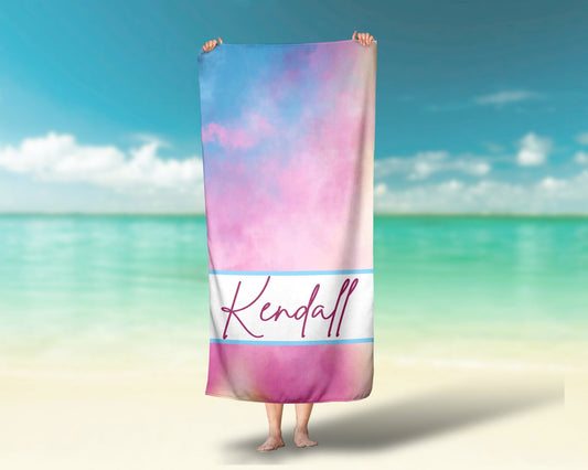 Pink and Blue Lover Tie Dye Personalized Beach Towel Custom Pool Towel with Name - Squishy Cheeks