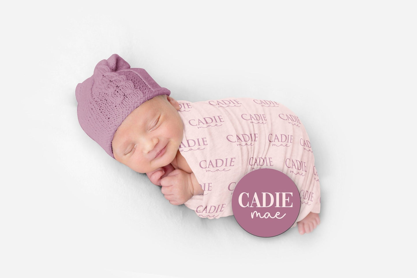 Pink Custom Name Blanket with Name Sign, Baby Girl Personalized Name Swaddle, - Squishy Cheeks