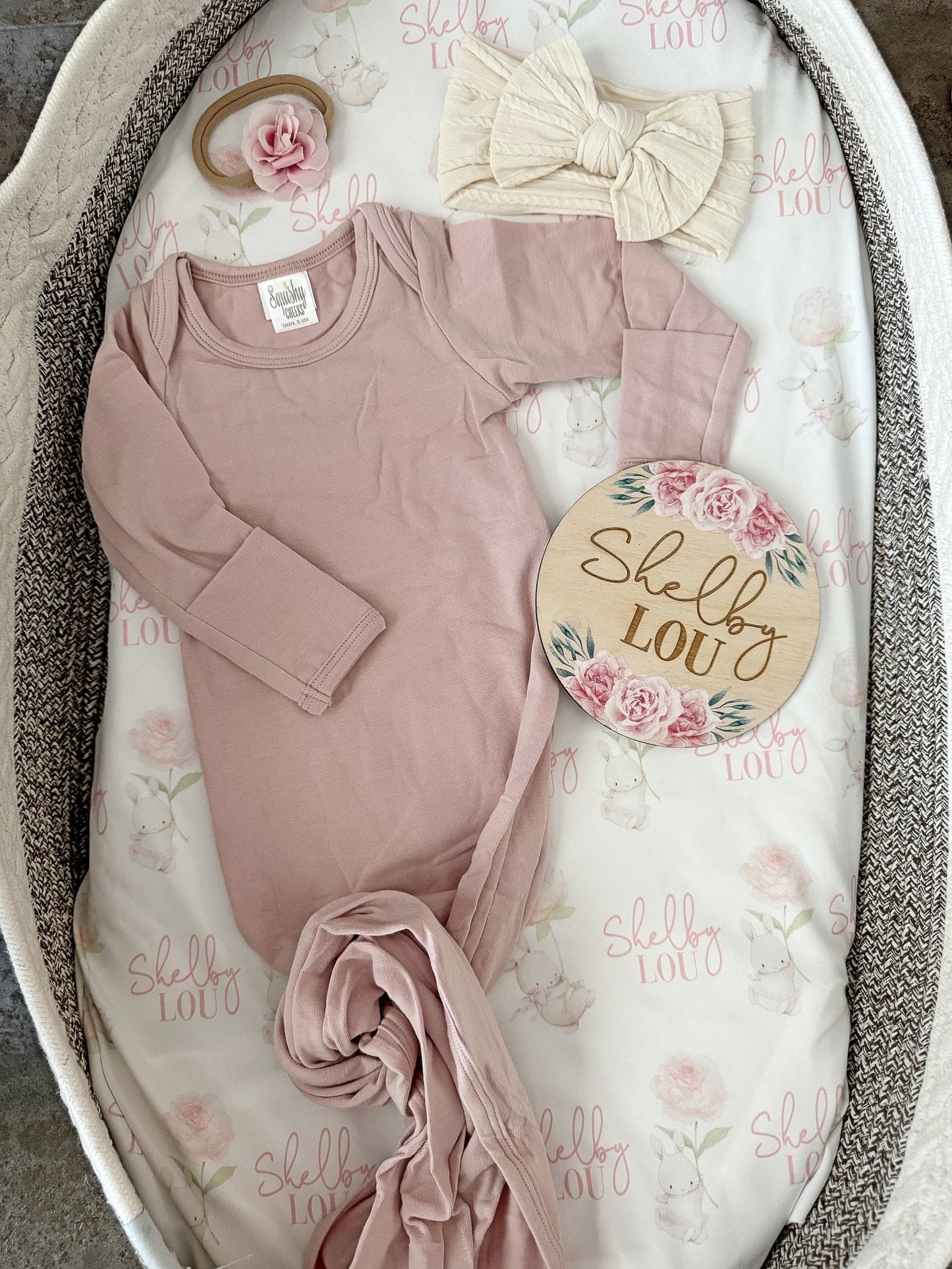 Pink Floral Baby Girl Name Sign, Wood Name Sign, Name Announcement Sign, Floral Nursery, Newborn Photo Prop, Hospital Plaque - Squishy Cheeks