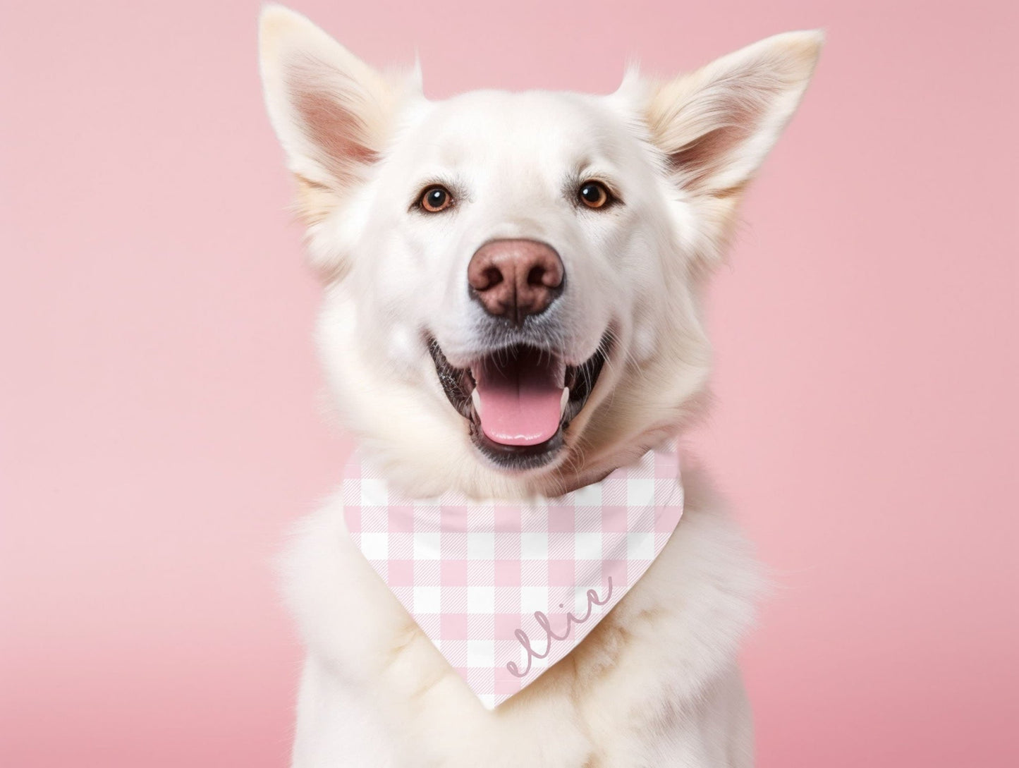 Pink Plaid Custom Girl Dog Bandana With Name Personalized Gingham Dog Scarf - Squishy Cheeks