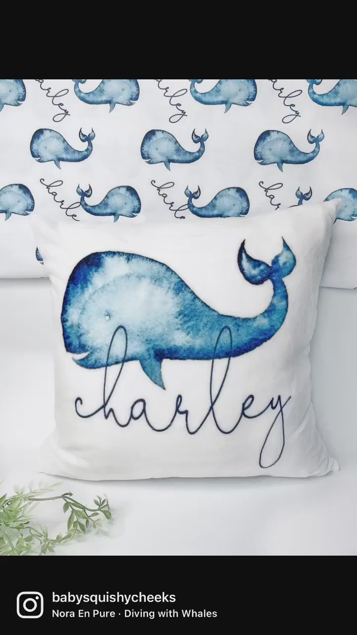 Personalized Whale Nautical Pillow Whale Nursery Baby Boy Blanket Pillow Set Baby Swaddle Nautical Baby Shower Gift Name Receiving Blanket