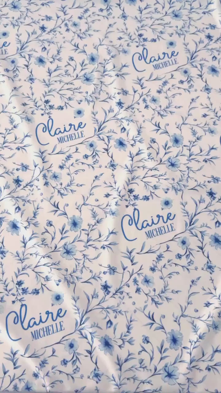 Personalized Blue Floral Baby Swaddle Toile Nursery Blanket Chinoiserie Baby Girl