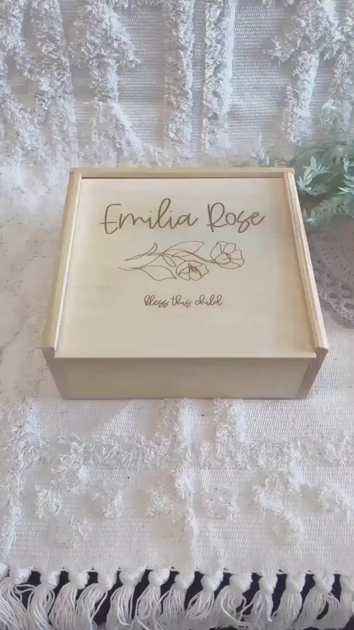 Wildflower Personalized Baby Keepsake Box, Custom Newborn Baby Gift Box, Engraved Memory Box