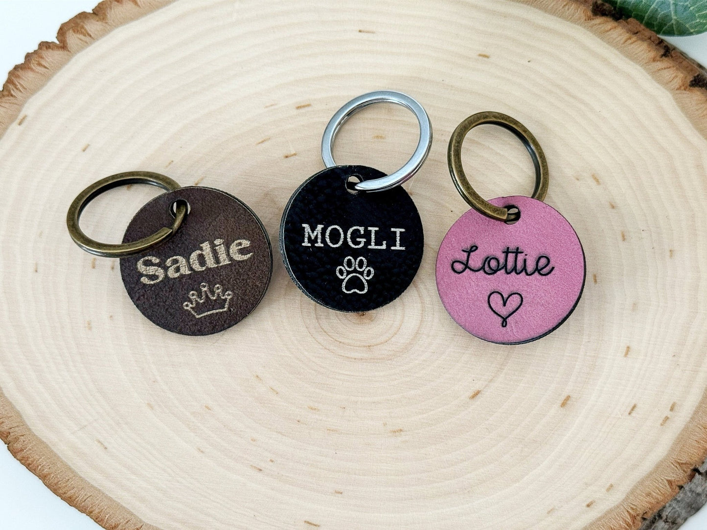 Smart Dog Tag Faux Leather Personalized Dog Tags Quiet Pet Tag Smart Cat Tag - Squishy Cheeks