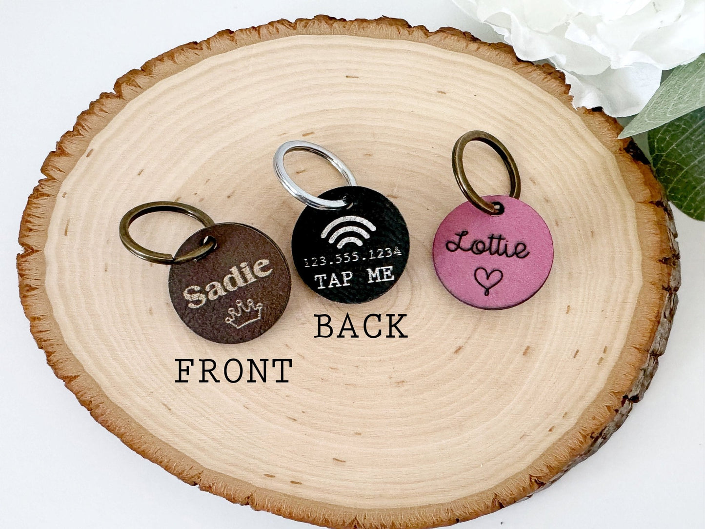Smart Dog Tag Faux Leather Personalized Dog Tags Quiet Pet Tag Smart Cat Tag - Squishy Cheeks