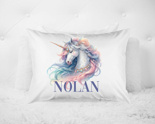 Unicorn Custom Name Pillowcase, Personalized Pillow, Unicorn Theme Bedroom, Unicorn Bedroom Decor, Toddle or Standard sizing - Squishy Cheeks