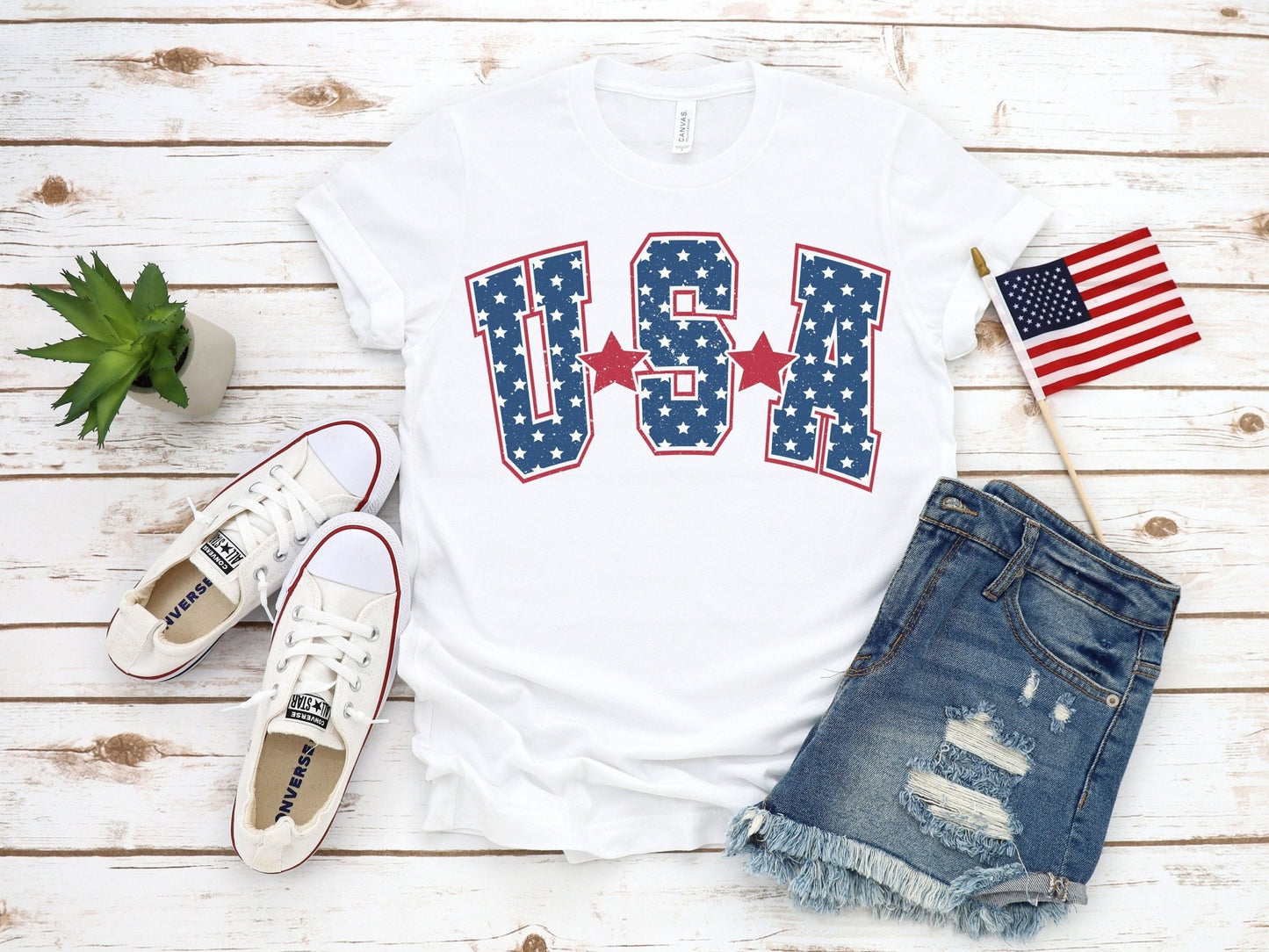 USA Stars 4th of July Matching Shirts, Retro USA Matching Family Independence Day Shirts - Squishy Cheeks