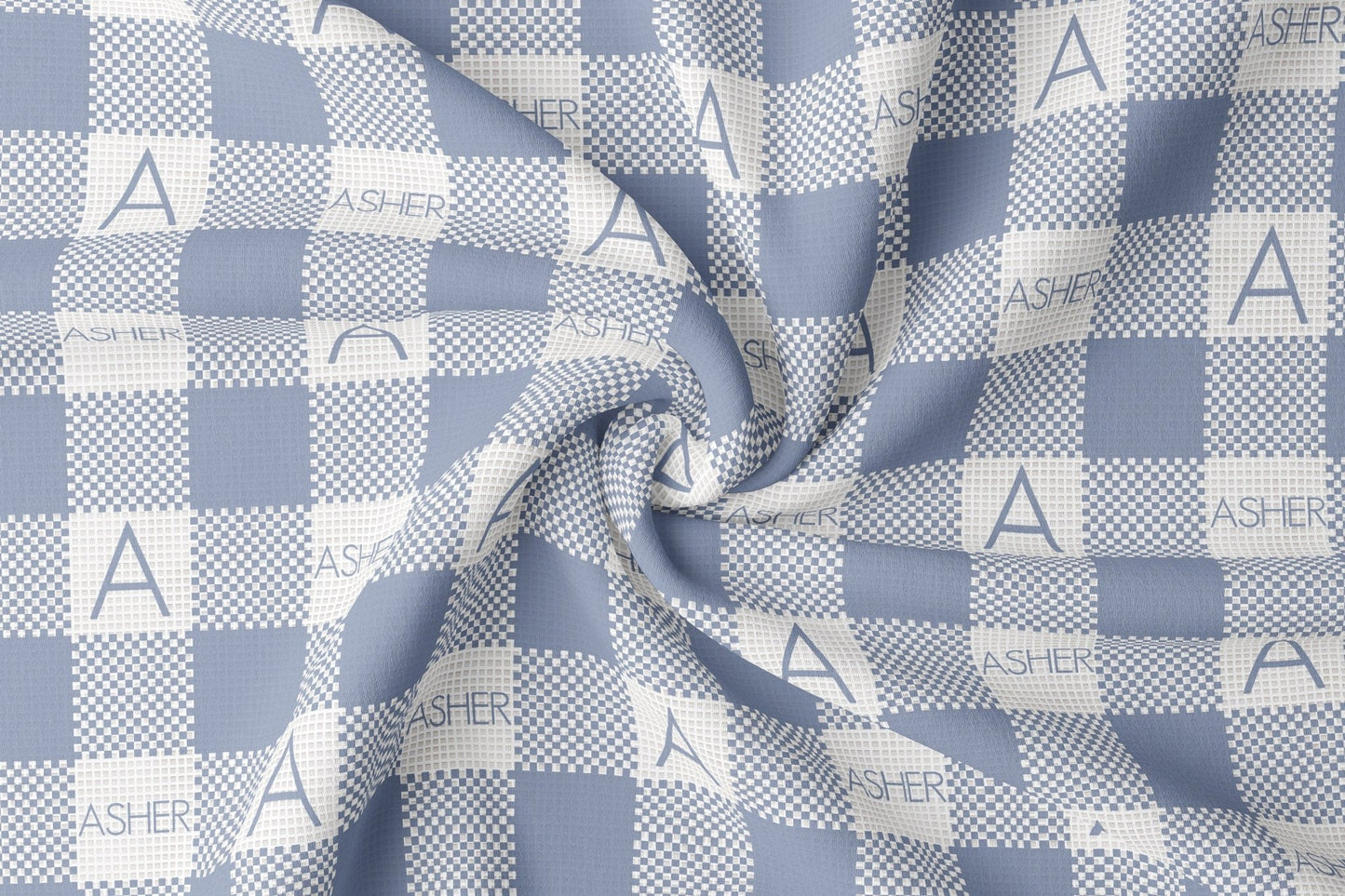 Waffle Baby Blanket Blue Personalized Checkered Plaid Monogramed Baby Swaddle Baby Boy Blanket - Squishy Cheeks