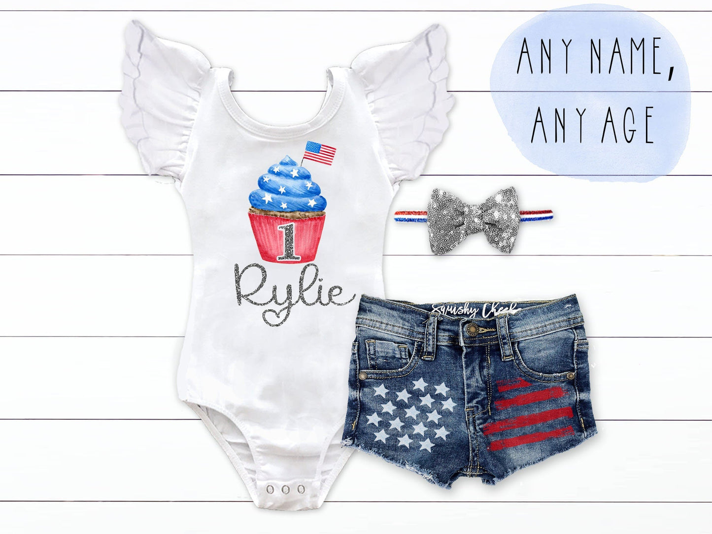 4th of July Birthday Outfit Patriotic 1st Birthday Outfit Red White Blue Baby Girl July 4th Outfit Patriotic Distressed Denim - Squishy Cheeks