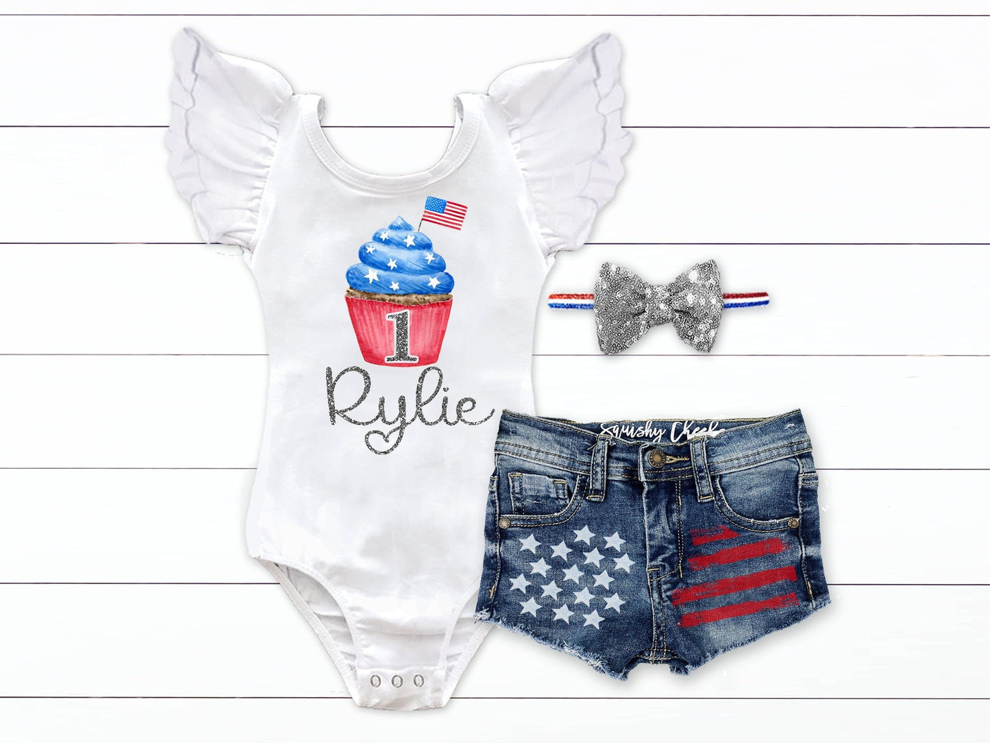 4th of July Birthday Outfit Patriotic 1st Birthday Outfit Red White Blue Baby Girl July 4th Outfit Patriotic Distressed Denim - Squishy Cheeks