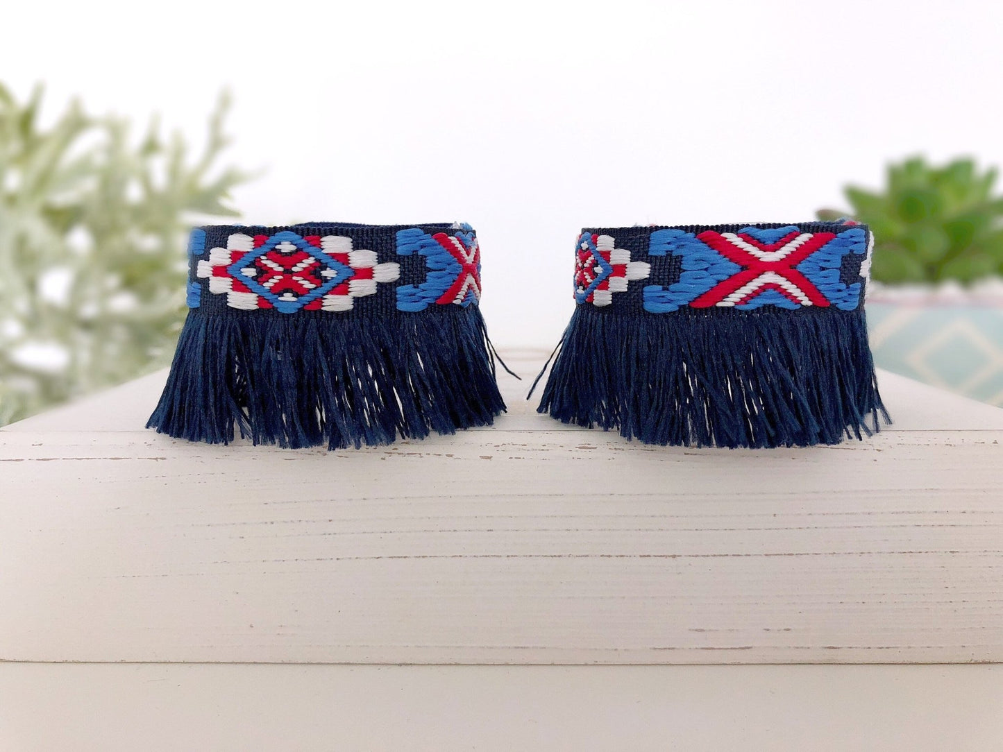 4th of July Boho Fringe Anklets Girl Summer Shoe Accessories Baby Patriotic Aztec Barefoot Sandals Newborn Shoes Piggy Petals - Squishy Cheeks