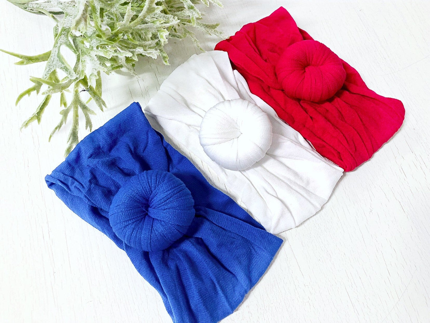 4th of July Headband Patriotic Turban Donut Knot Headband Nylon Headwrap Red White Blue Round Knot Headband Wide Headband One Size Fits All - Squishy Cheeks