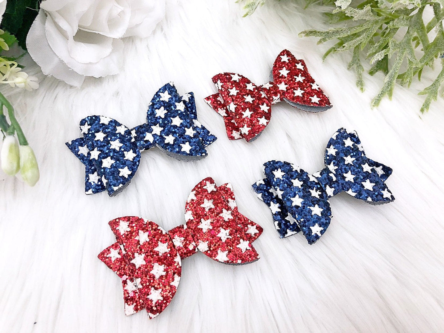 4th of July Pig Tail Bow Patriotic Glitter Bow Red White Blue Independence Day Girls Sparkle Bow Baby Girl Hair Bows Toddler Bow - Squishy Cheeks